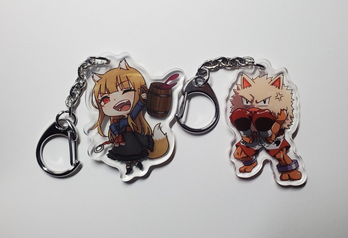 OrarioExchange's tweet photo. My two stickers for Primeape (Hajime no Ippo X Pokemon) and Holo (Spice and Wolf) have been the most popular stickers. To celebrate, here are keychain versions, available while supplies last. ^^ https://t.co/MO0YTJPTsp