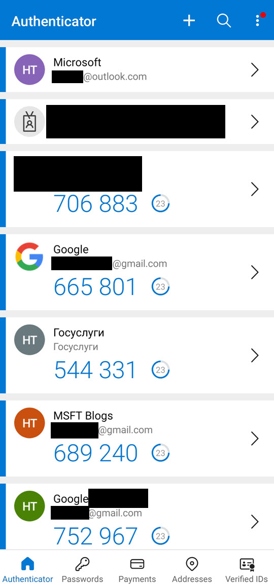 Hi <a href="/SShahMSFT/">Samir Shah</a>! Got the MSFT Auth on Android update with the service icons. Idea ok, but totally weird in practice. Most are HT (incl MSA!) which looks like a chat🤦‍♂️But it's not! And what does HT stand for?

Also, wondering why only some Google accounts got "G"🤷‍♂️