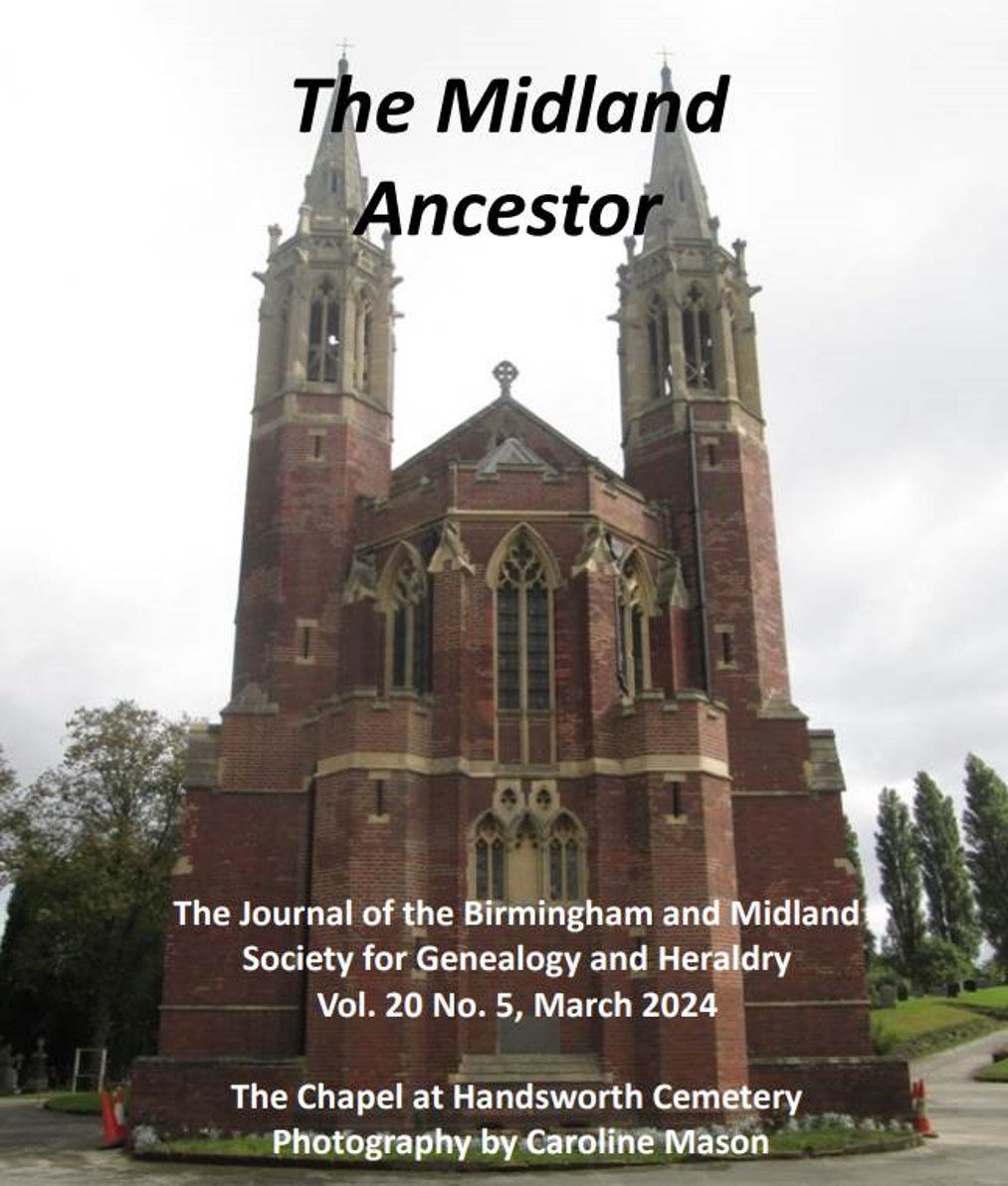 Front cover of the societies March journal, in the last few days this landed on the door mat of society members, or dropped into their inbox. Packed full of interesting articles, updates and happenings with Midland Ancestors. Website - midland-ancestors.uk
