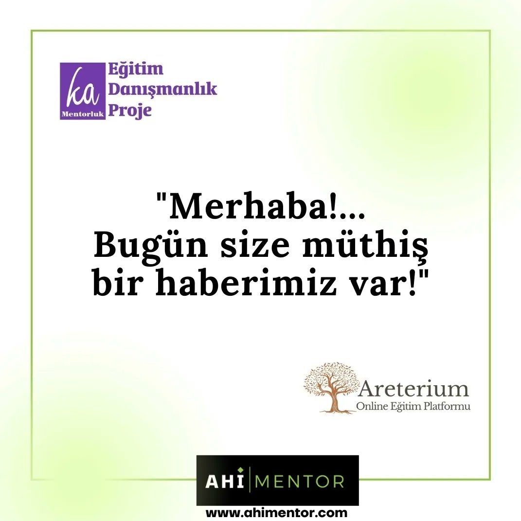 ekologman's tweet photo. KA MENTORLUK 8. Kuruluş yılımızı kutlarken müthiş bir haberimiz var!

 *KA MENTORLUK EĞİTİM DANIŞMANLIK PROJE* ile *ARETERIUM ONLINE EĞİTİM PLATFORMU* tecrübelerini ve güçlerini birleştirdiler: bireysel ve kurumsal esenlik (wellbeing) için *AHİ MENTOR* markasını geliştirdiler. https://t.co/ogytERYO7K