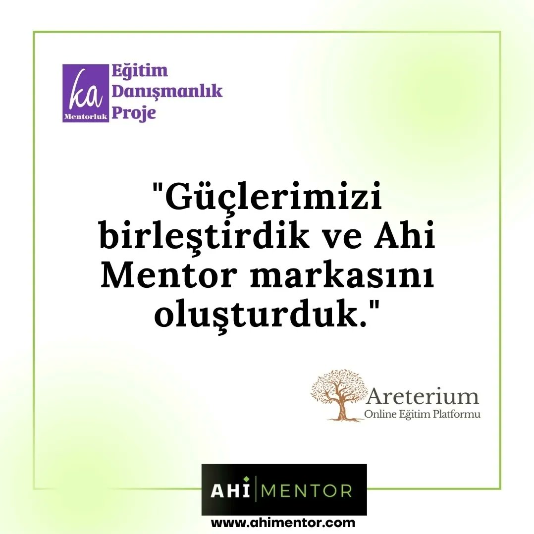 ekologman's tweet photo. KA MENTORLUK 8. Kuruluş yılımızı kutlarken müthiş bir haberimiz var!

 *KA MENTORLUK EĞİTİM DANIŞMANLIK PROJE* ile *ARETERIUM ONLINE EĞİTİM PLATFORMU* tecrübelerini ve güçlerini birleştirdiler: bireysel ve kurumsal esenlik (wellbeing) için *AHİ MENTOR* markasını geliştirdiler. https://t.co/ogytERYO7K