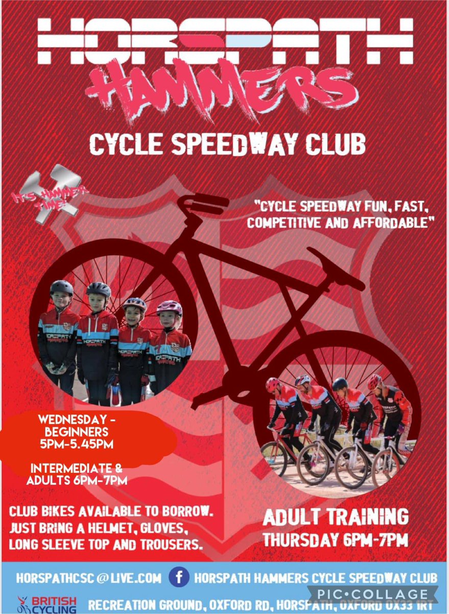 💥 FREE Cycle Speedway in Oxford 💥 

⭐️ NO BIKE REQUIRED - BIKES CAN BE SUPPLIED, JUST BRING A HELMET AND GLOVES AND COVER ARMS AND LEGS ⭐️

💵 Free 

🗓 Every Wednesday starting 13th March

⏰ 5pm

🗺 Horspath Recreation Ground, Oxford Road, Horspath, OX33 1RT