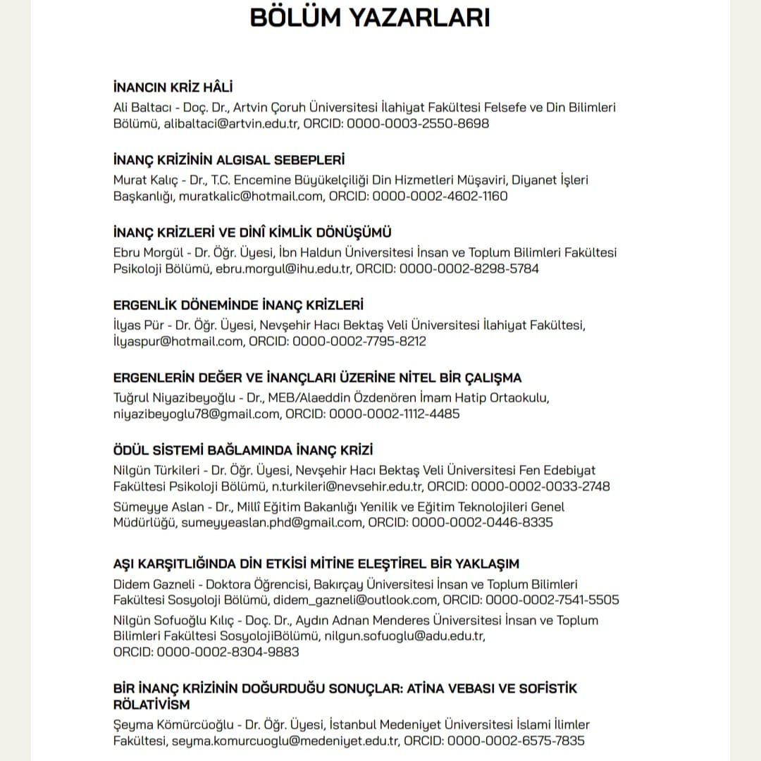 muratkalic's tweet photo. "İnanç Krizinin Algısal Sebepleri" başlıklı bir bölümle benim de katkıda bulunduğum "İnanç Krizleri" kitabı yayımlandı. Faydalı olması temennisiyle... https://t.co/92c7cM3Ms7
