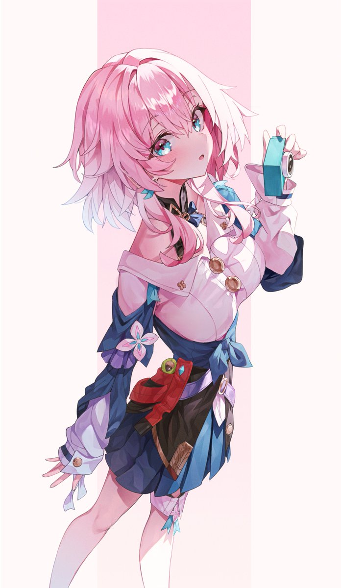 march 7th (honkai: star rail) 1girl solo pink hair skirt looking at viewer blue eyes shirt  illustration images