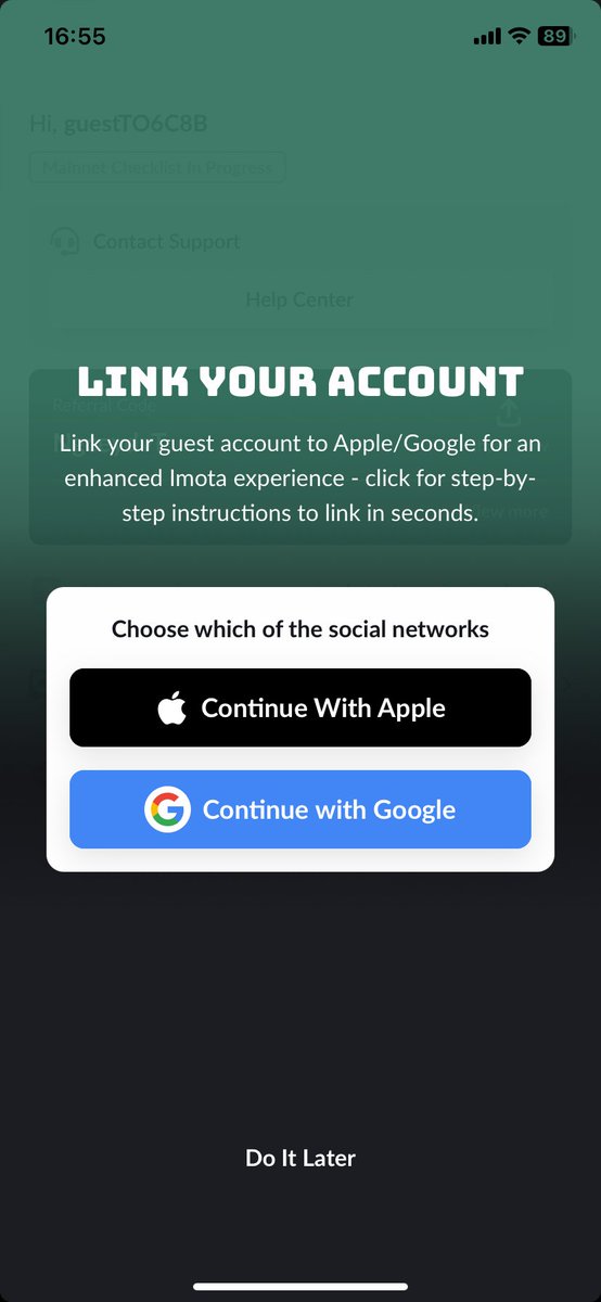 Imota_app's tweet image. In the latest version 👇
Guest users can now link to a Google or Apple ID account for easy management and access to their account in the future 💪✨

#newversion #update #imota #otara #BTC #guest