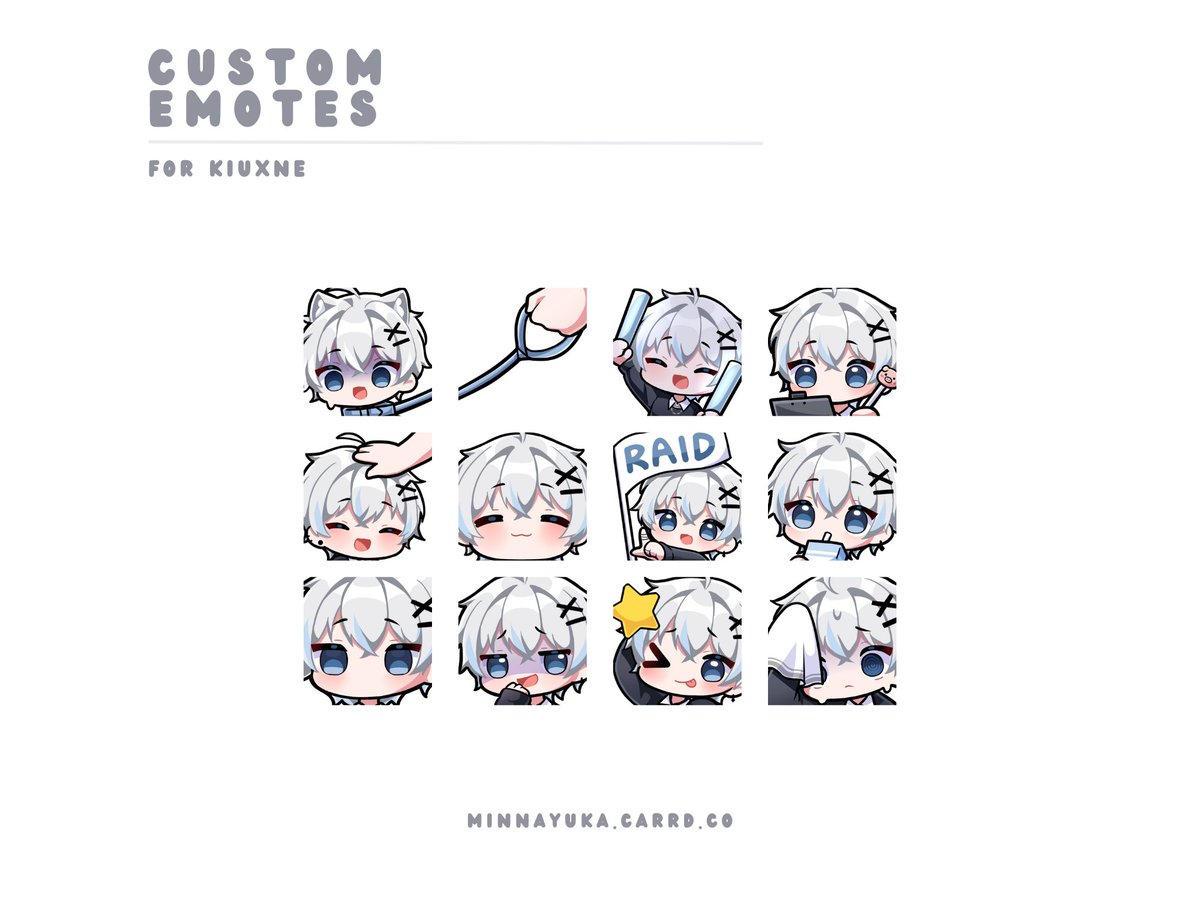 im excited to share my new emotes 🥹 i'll add as much as i can on my twitch channel~ emotes by @minn_ayuka✨ 「#kiuneart #vtuber」