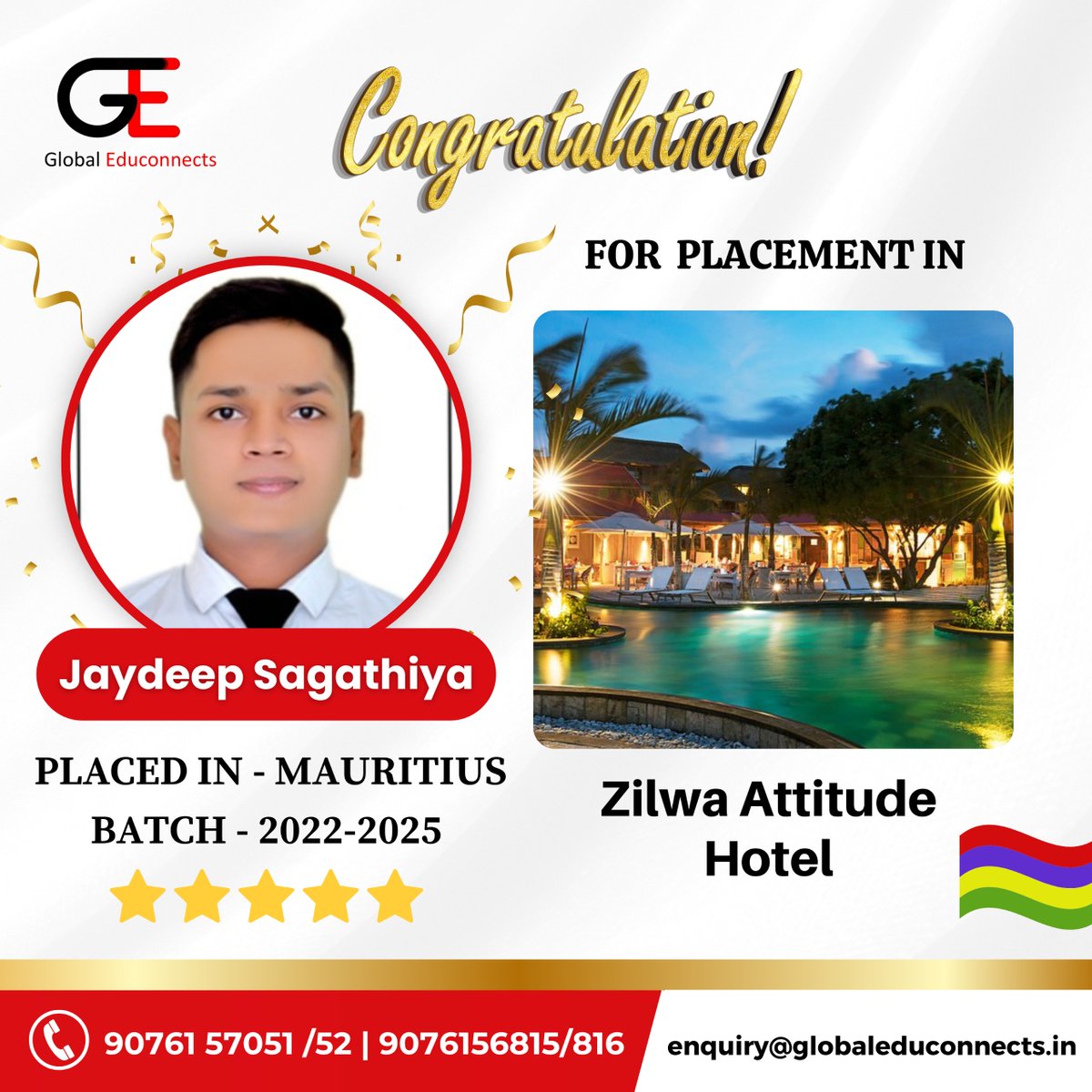 Congratulations!!! @_jaydeep5151, on successfully getting placed in Mauritius. 

#placementyear #studyabroad #abroadstudy #mauritius #studyabroadlife #globaleduconencts #hospitalitymanagement #studyinmauritius #studyinmauritius2024 #mauritius #placememt2024