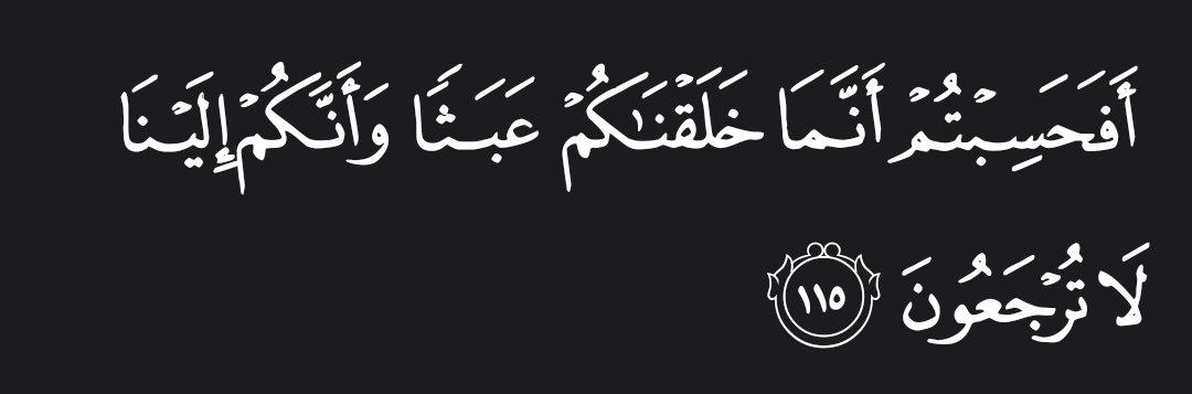 Al__Quraan's tweet photo. “Did you then think that We had created you without purpose, and that you would never be returned to Us?”

— Al Qur’aan [23:115] https://t.co/WLFZOOlEJd