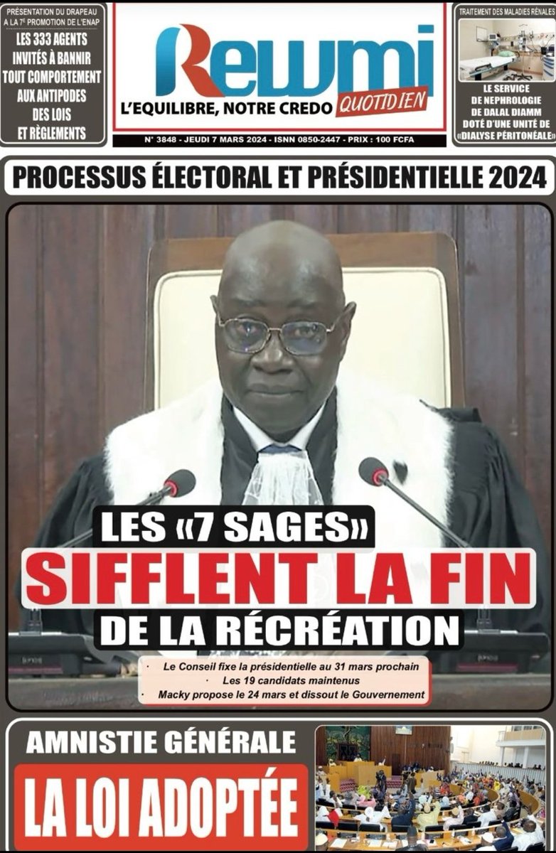 NBorso's tweet photo. #Senegal — J'aime bien la Une de #Rewmi #Today — #Macky se conforme. Enfin, avec sa loi d'amnistie...
Place à https://t.co/XHpUdFH2ma et aux 18 candidats... BDF et alliés. Libération imminente? Lu jara fekkee... 😹
Que Dieu nous garde rek 🙏🏾
✨#ODia✨ ~ C'est ❤️ chaque jour 😎 https://t.co/qEhQsKniLz