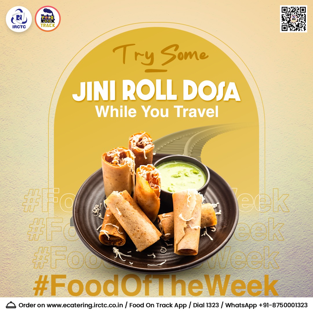 eCateringIRCTC's tweet photo. Enjoy scrumptious Jini Roll Dosa from IRCTC eCatering as you travel.
🔗Click on #LinkInBio
👉Install #FoodOnTrack app
📞1323/WhatsApp +91-8750001323
#trainfood #foodintrain #FoodOfTheWeek #OrderFoodOnline #TravelFood #DeliciousFood #TravelEats #TrainJourney https://t.co/ZRWCiwRrV2