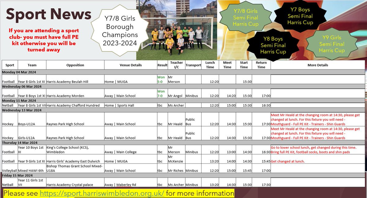 Sport News and Updates w/c 4th - 15th March⚽️🏐🏑🥇🏆