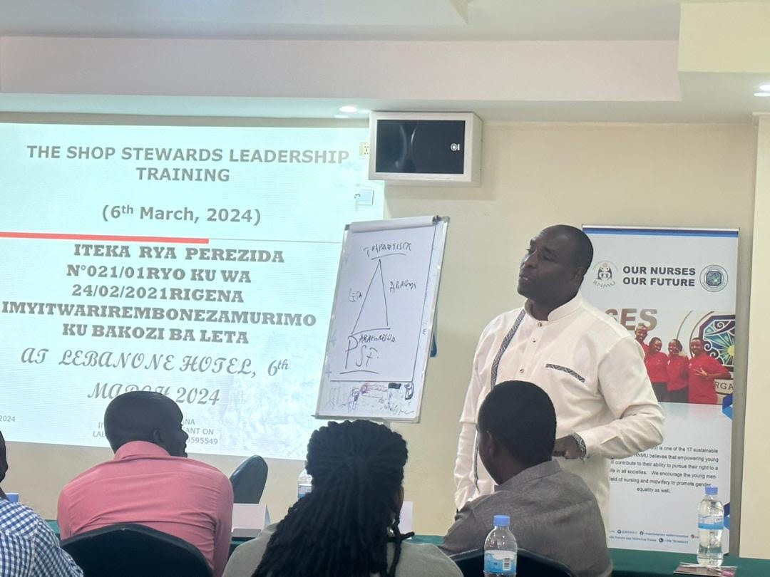 Labor rights consultant, Hobess Nkundimana, working with RNMU to deliver an informative and educative presentation on Labor rights laws to our training participants. Helping as a reminder of the various laws pertinent to their line of work and Assisting their job responsibilities