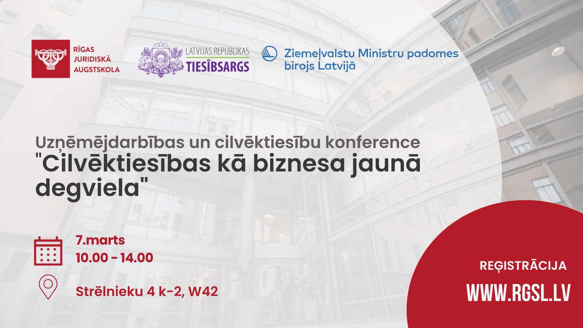 Join the conference “Human Rights as the New Fuel for Business” to explore what is human rights due diligence and what requirements the companies will face in the future. We are going live at 10.00. @Tiesibsargs_LV Watch here in English: bit.ly/7_Mar_ENG