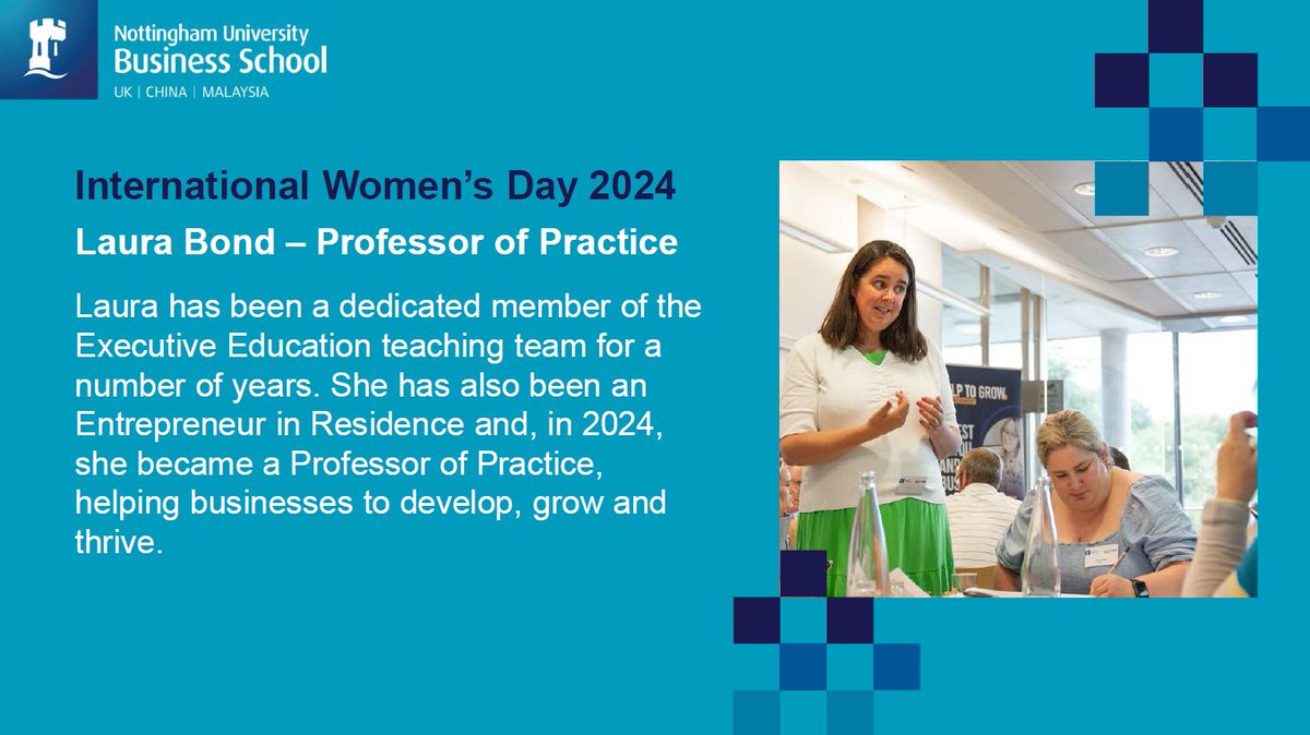 Today we're highlighting Laura Bond. Within the Business School, she has worked as a mentor, facilitator, Entrepreneur in Residence and Professor of Practice, supporting businesses to grow and develop. Find out more by reading her blog: ow.ly/aoj650QNflE #IWD2024