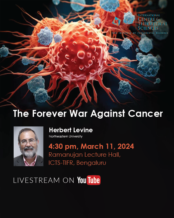 Update! ⏰Timing shifted to 4:30 PM Join Prof. Herbert Levine's talk on 'The Forever War Against Cancer' at ICTS, Ramanujan Lecture Hall. 👆Register now or drop in for a groundbreaking discussion! bit.ly/sl_mar2024