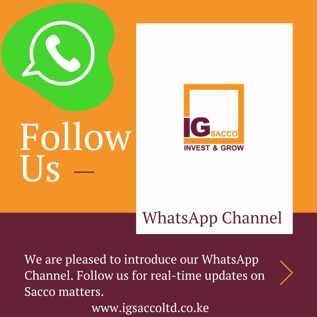 📢 We're thrilled to announce the launch of our official WhatsApp channel! 📱💬 👉 Follow us on WhatsApp:whatsapp.com/channel/0029Va… 🎉 Don't miss out on important updates and opportunities! Join us on WhatsApp today! #IGSacco #StayConnected #WhatsAppChannel #FinancialUpdates 📈💼