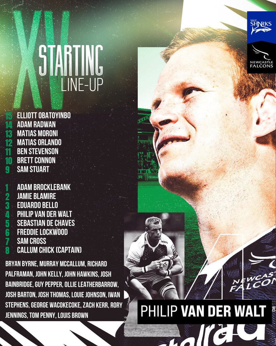 A reminder of your Newcastle Falcons team for tomorrow night's friendly match away to Sale Sharks.

Kick-off in Salford is at 7.45pm.

newcastlefalcons.co.uk/team-news-falc…

#TrueNorth