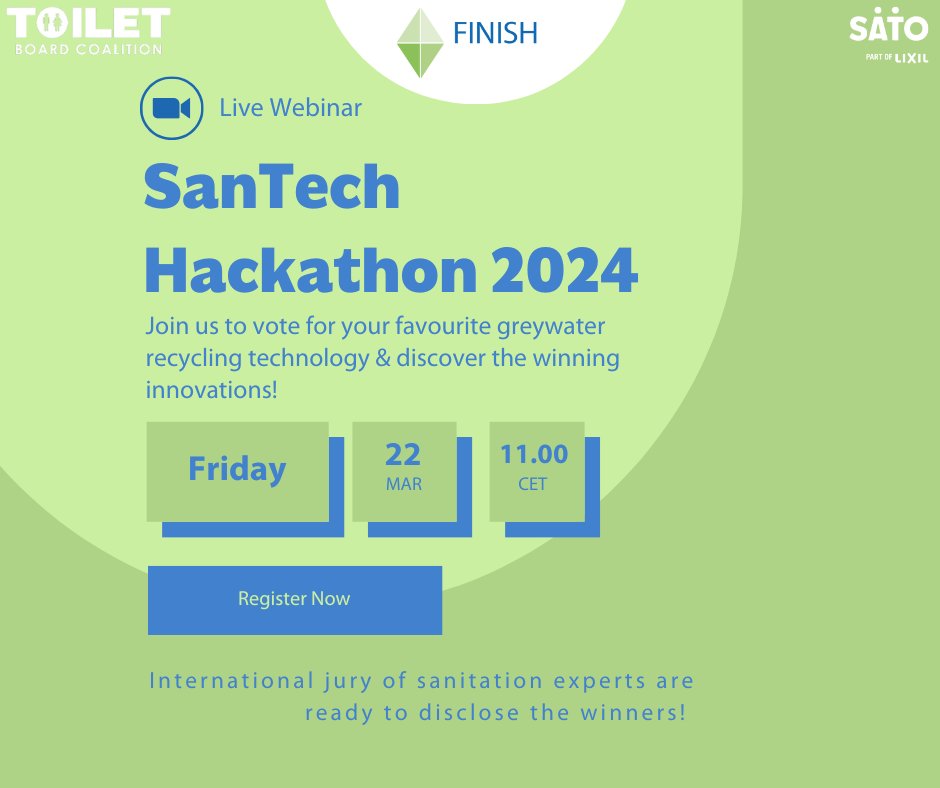 We received 77 applications for our #SanTechHackathon Thanks to all budding innovators! Join our live webinar on March 22nd, #WorldWaterDay, to see jury announcing winners and vote for the audience choice award for innovative greywater recycling ideas! Reserve your FREE seat!