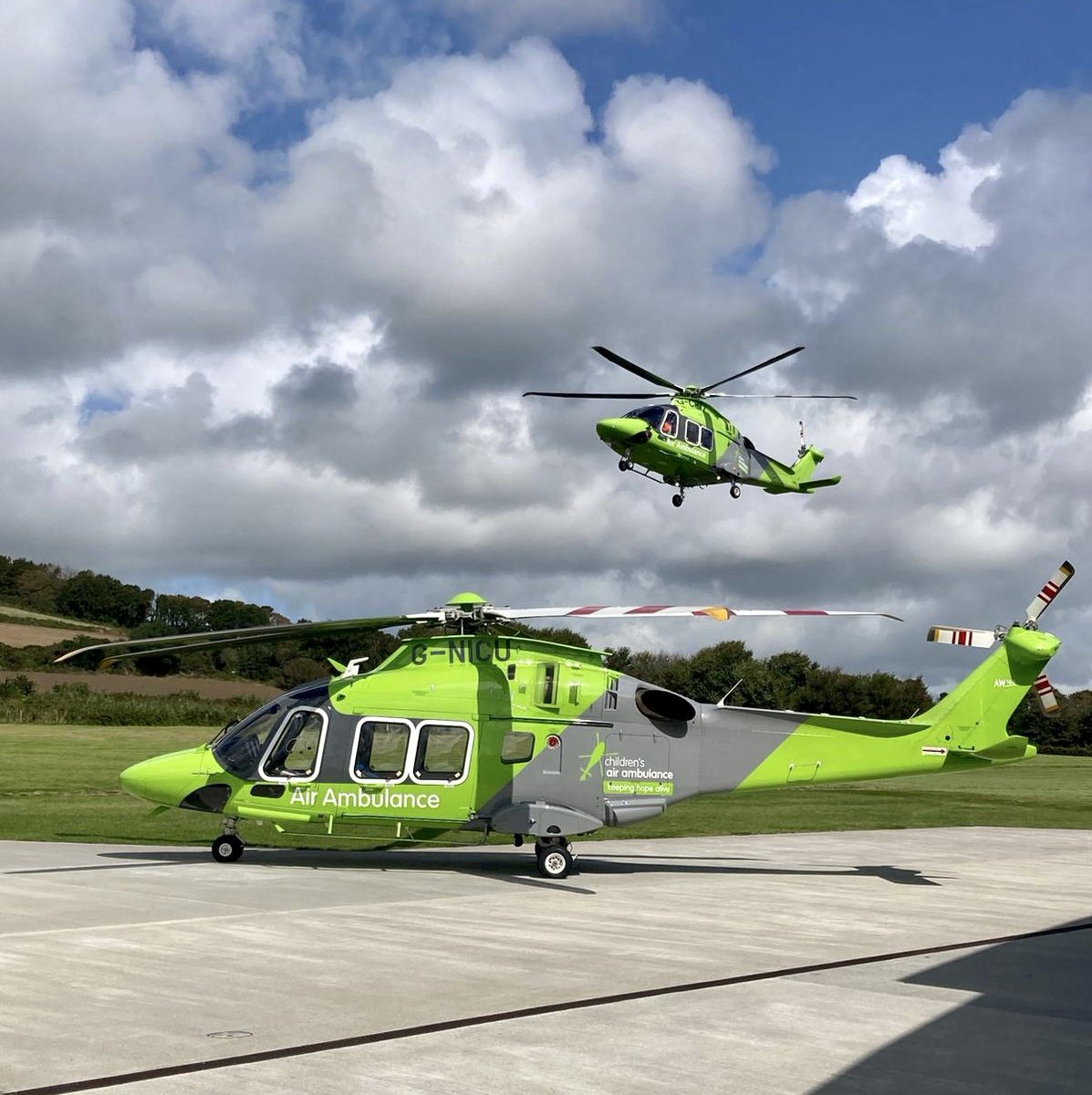 #ThrowbackThursday to this iconic image of our G-NICU & G-CPTZ aircraft 🚁 Help keep us flying, donate today - airamb.co/3v4cAGJ #childrensairambulance #keepinghopealive #charity #donate