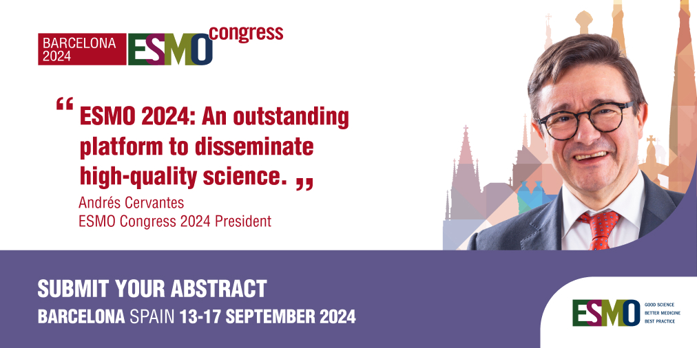 #ESMO24: A place to share your research, explore promising areas of development and engage with the international #oncology community. 📣 Submit your abstract by ⏲️ 7 May 2024. ow.ly/NYB450QEXU1 @AndresC27622123 @RebeccaDSing