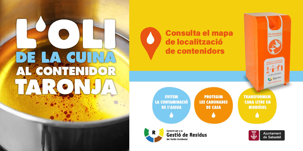 Aj_Sabadell's tweet photo. 👉🛢️L'oli de la cuina al contenidor taronja 🟧
⚠️Evitem la contaminació de l'aigua
🚱Protegim les canonades de casa
♻️Transformem cada litre en biodièsel
📍🔍Mapa dels contenidors: https://t.co/5wYTC1lr3a
#Sabadell #Reciclem #Reutilitzem https://t.co/jd8JuVFXBC