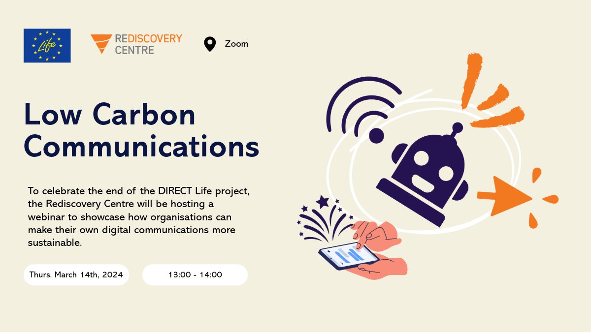 🌍 Dive into low-carbon digital design with us on March 14! Join our free webinar celebrating the end of our #DIRECTLife project on developing #lowcarbon websites. Perfect for organizations curious about their online impact! Register now: ow.ly/ZzC650QMM9T