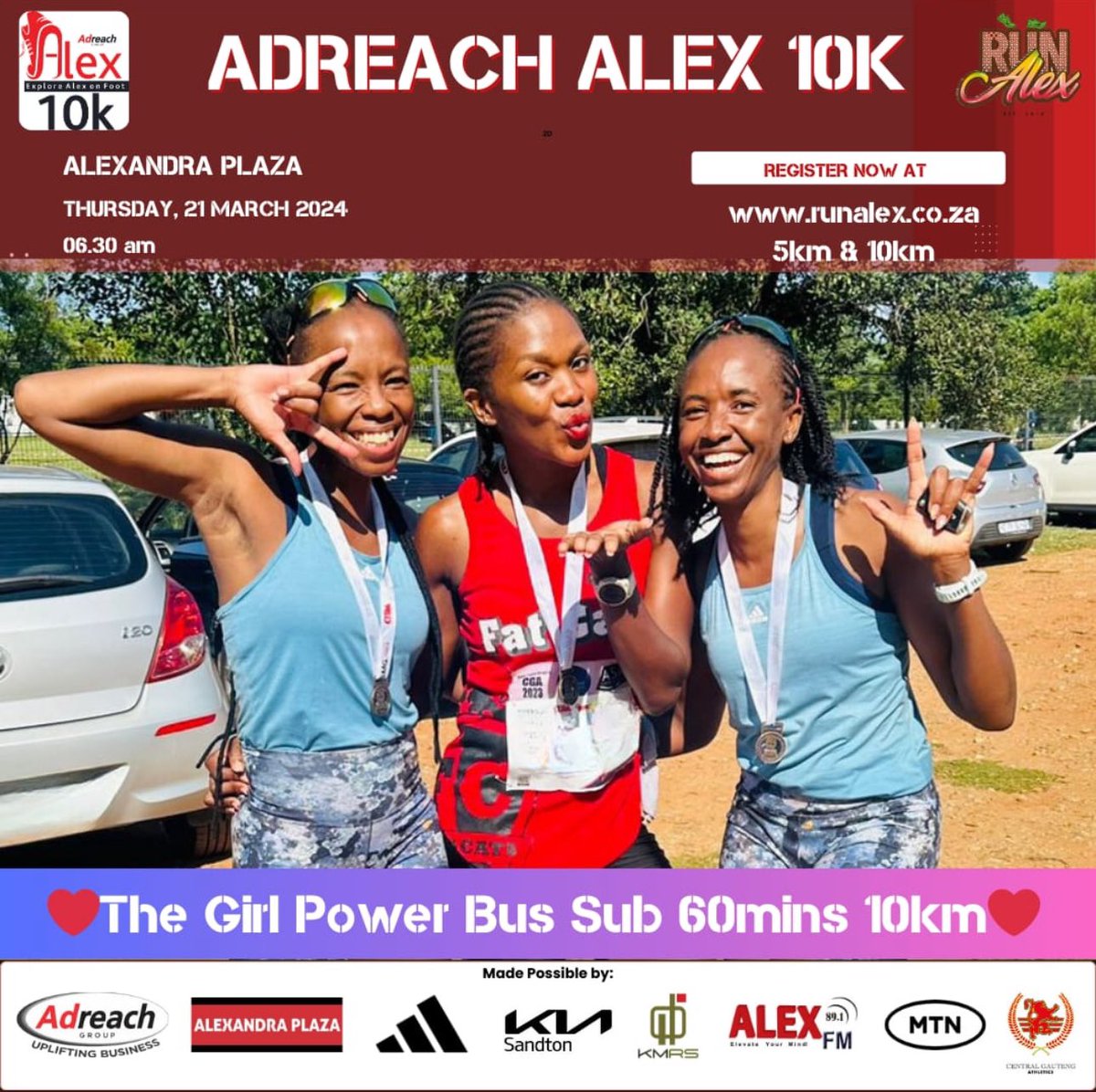 All roads are leading to the #AdreachAlex10K on 21st March 2024, join our Girl Power Bus and let’s get that sub 60 together 💪🏾✌🏾
Click secure.onreg.com/onreg2/front/s… to register ❤️ #adreachalex10k #runalex 
#GirlPowerBus #IPaintedMyRun
#Watermelongang #TrapnLos #RunningWithTumiSole