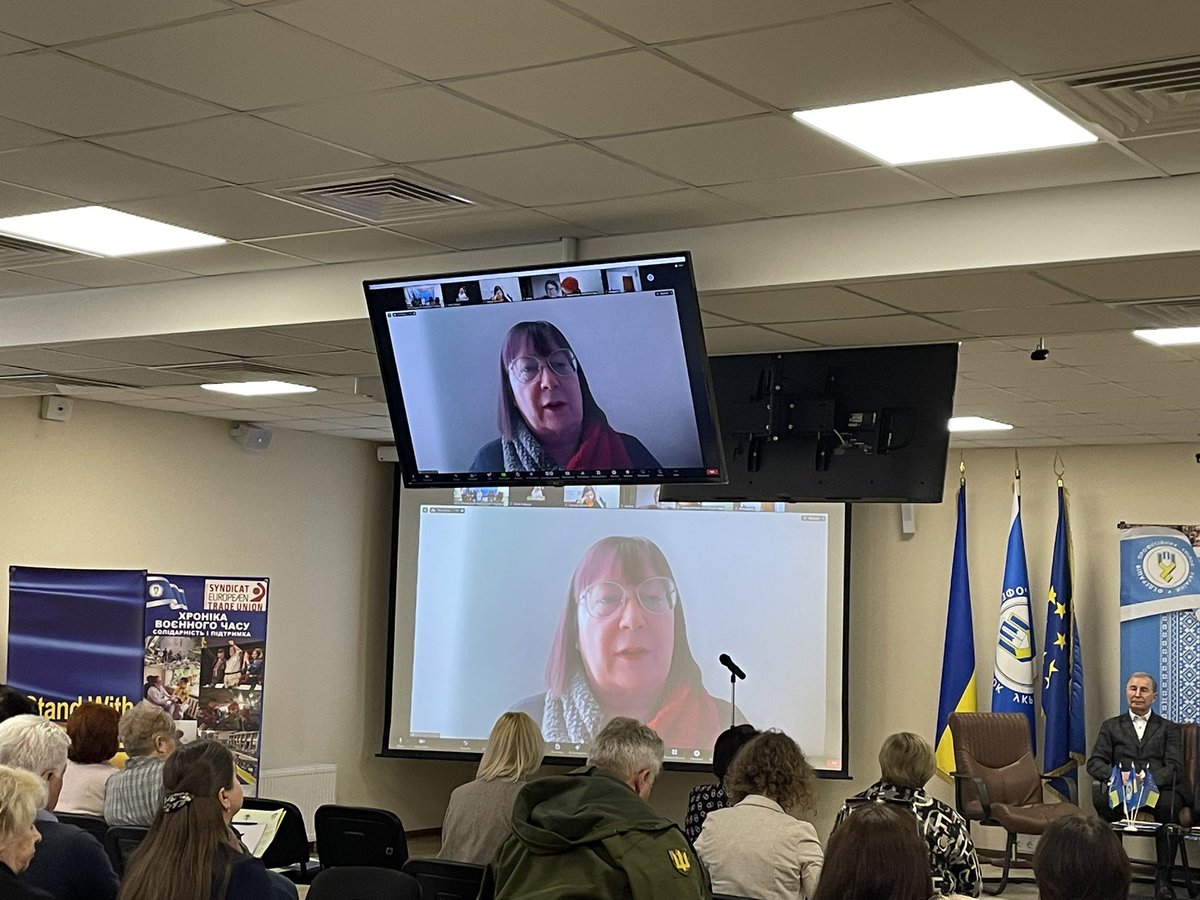 IvannaFPU's tweet photo. Talking today about #women rights and challenges they have faced during the war time in Ukraine #womenpower 
@SolidarityCntr @IKudinska @etuc_ces @ituc https://t.co/YSpUOoEPVx