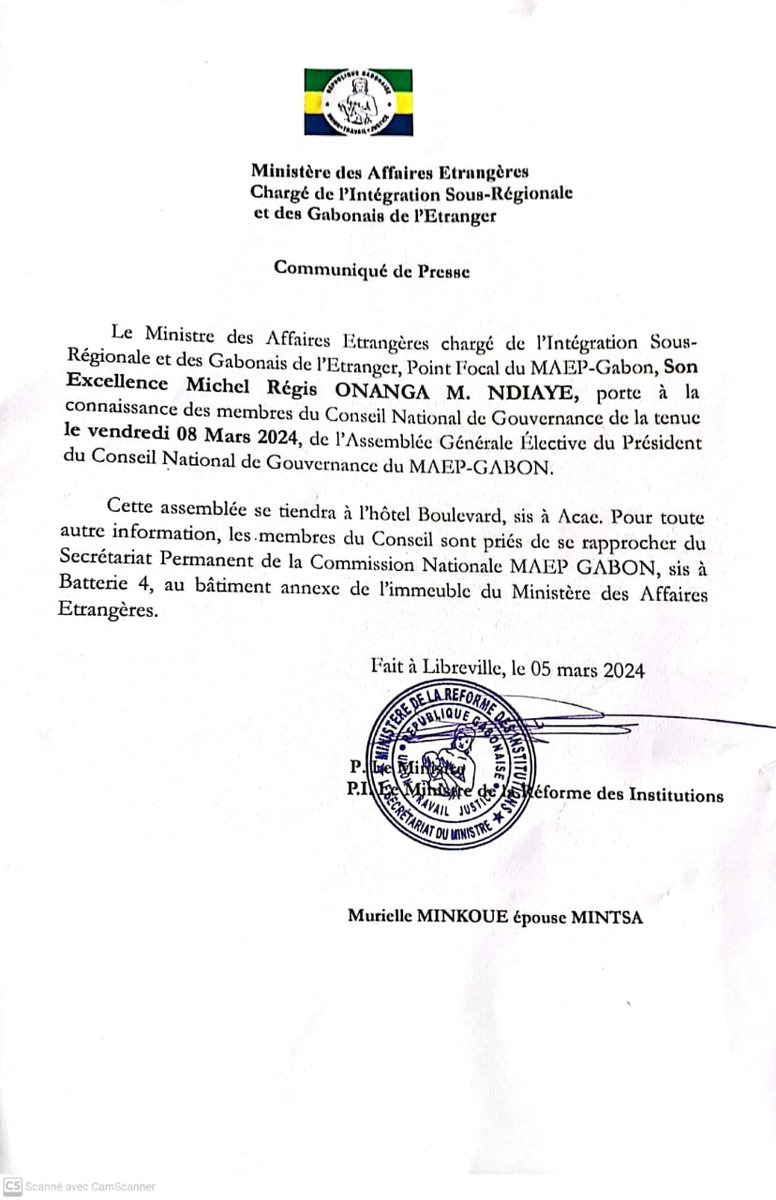 MaepGabon's tweet photo. 🗞 Communiqué de presse : Assemblée Générale Élective du Président du Conseil National de Gouvernance du MAEP-GABON.
@APRMorg @DiplomatieGabon @ministereae_ga https://t.co/nJ5zawNXrY