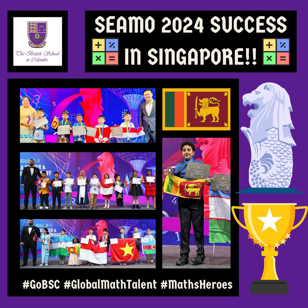 BSC_SSMaths's tweet photo. 🌟Celebrating SEAMO X 2024 Success! 🌍✨ BSC students shine on the global stage! Praveen Athauda-arachchi secures gold, ranking 1 globally! Silver and bronze medals, Merit Awards – a testament to our students' brilliance and global collaboration. 🏆🌐 #SEAMOX2024 #Mathematics https://t.co/SxERcoJ12M