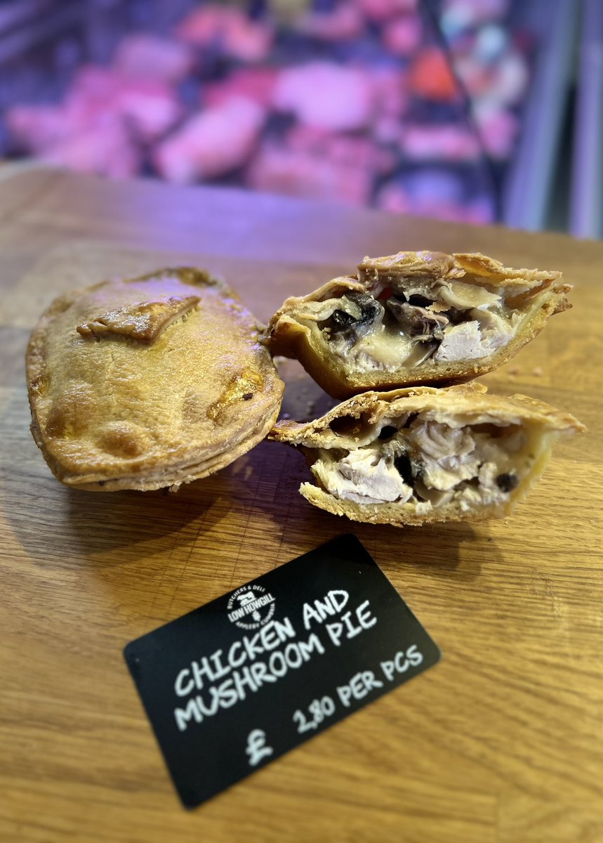New in our Deli counter this morning… Chicken & Mushroom Pie (with a hint of tarragon). Available in individual size, & soon in family size! #BritishPieWeek