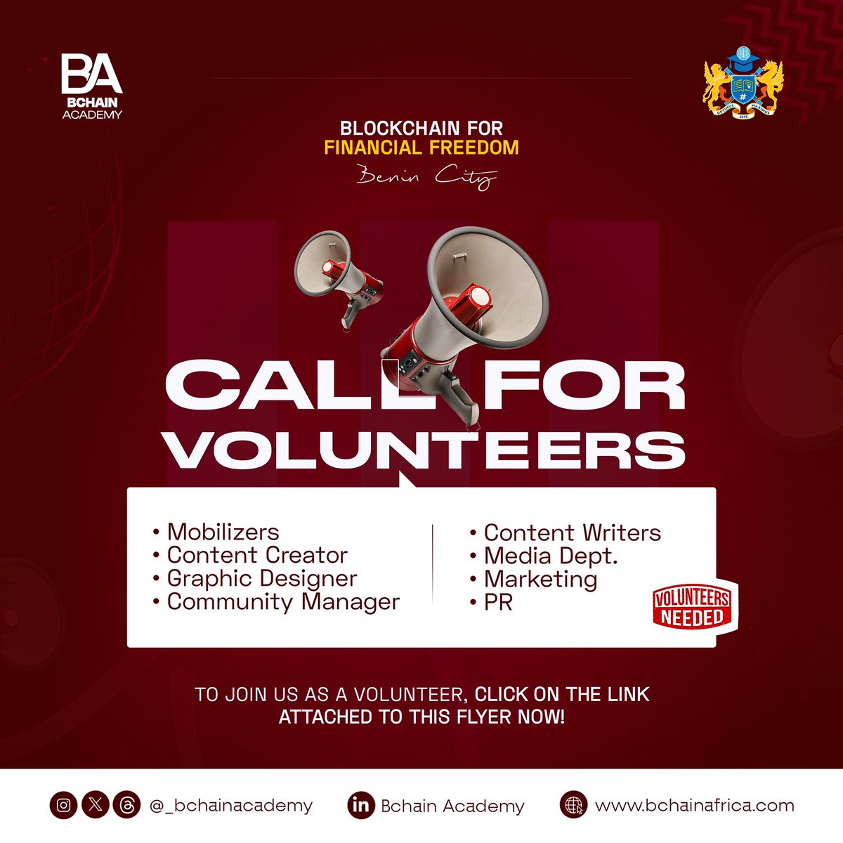 _bchainafrica's tweet photo. Join us in making a difference! We're seeking volunteers for our upcoming event in Benin City. Fill out the form below to get involved and be part of something amazing! https://t.co/xVZjhBcPEP