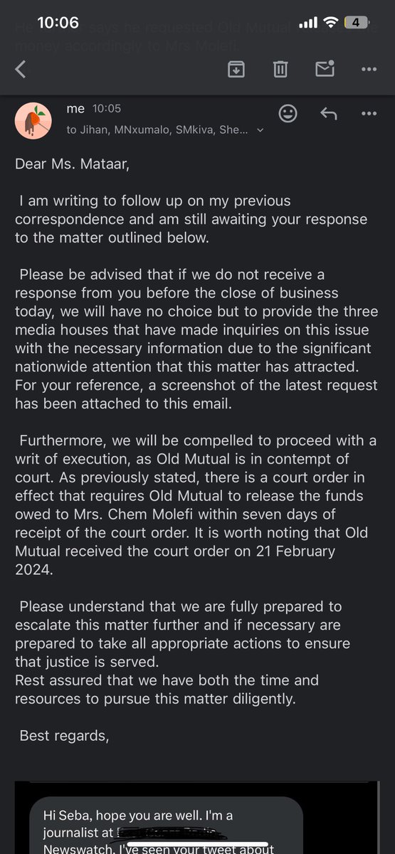 Sebabi_M's tweet photo. @OldMutualSA I have sent the lady who u assigned to this matter an email after she asked me to remove my post. The posts will NOT be removed &amp; I will post the DM’s &amp; emails I have received from clients experiencing the same issues where you do not want to release their monies https://t.co/nIXXo0G7h1