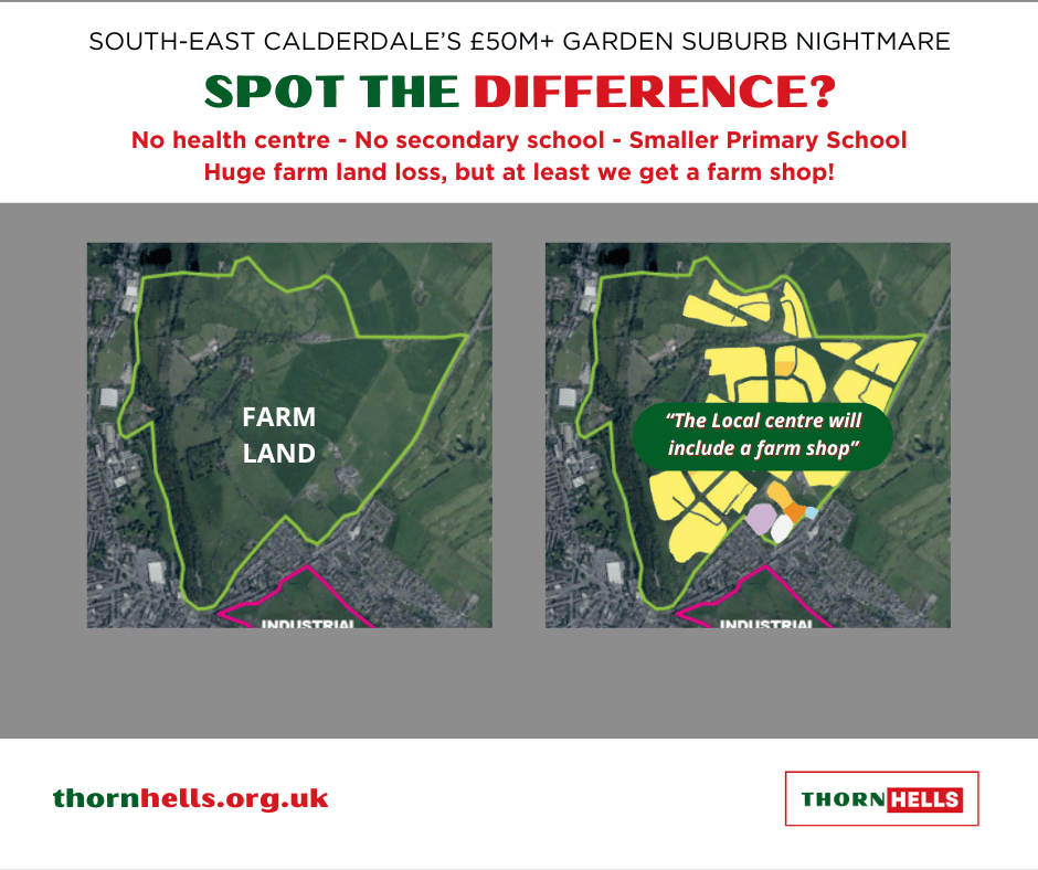 thornhells's tweet photo. New farm shop: irony or the ultimate insult? 

Here's a 'Spot the Difference' competition?

The left picture shows farmland. The right picture shows mass housing, despite the promises: no health centre or secondary school, no farm left but we get a farm shop—irony or insult? https://t.co/0gwTBxlemL