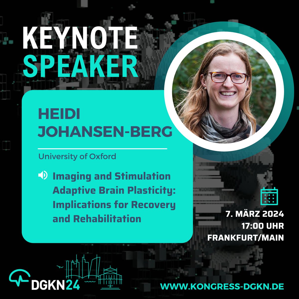 Rewiring the brain – Wie sich das Gehirn durch Lernen, Alter oder nach Hirnläsionen verändert. Wir freuen uns, @heidijoberg @OxfordWIN als neues Corresponding Member auf dem #DGKN24 zu begrüßen. 
🔜 Heute, 17:00 Uhr, Raum Meridian im Kap Europa #Frankfurt.