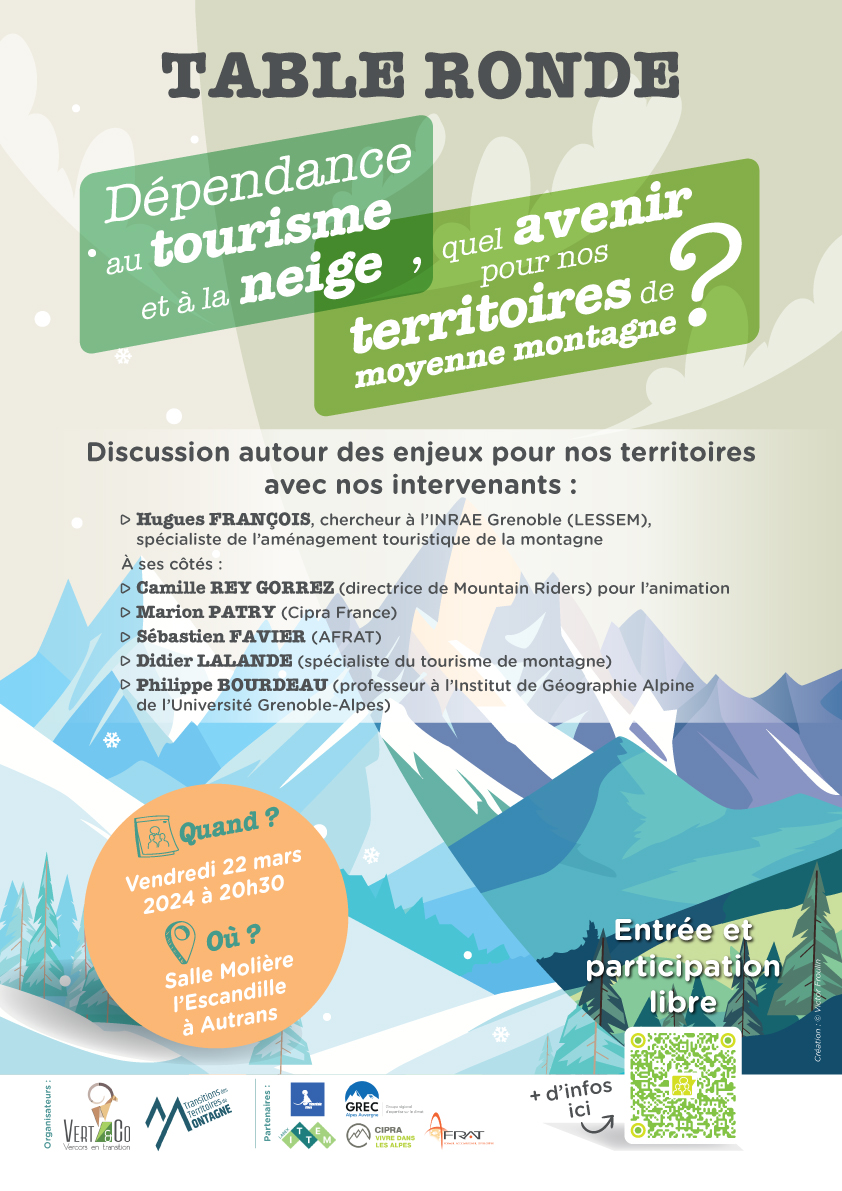INRAE_Lyon_Gre's tweet photo. 🏔️ Table ronde : avenir des stations de #montagne
❓ Dépendance au tourisme et à la neige, quel avenir pour nos territoires de moyenne montagne ❓
📅Retrouvez @hugues_fr, unité #LESSEM le 22 mars à 20h30
📍 L’Escandille, salle Molière, Autrans
Entrée et participation libre
➕https://t.co/pHL1LQ97WB