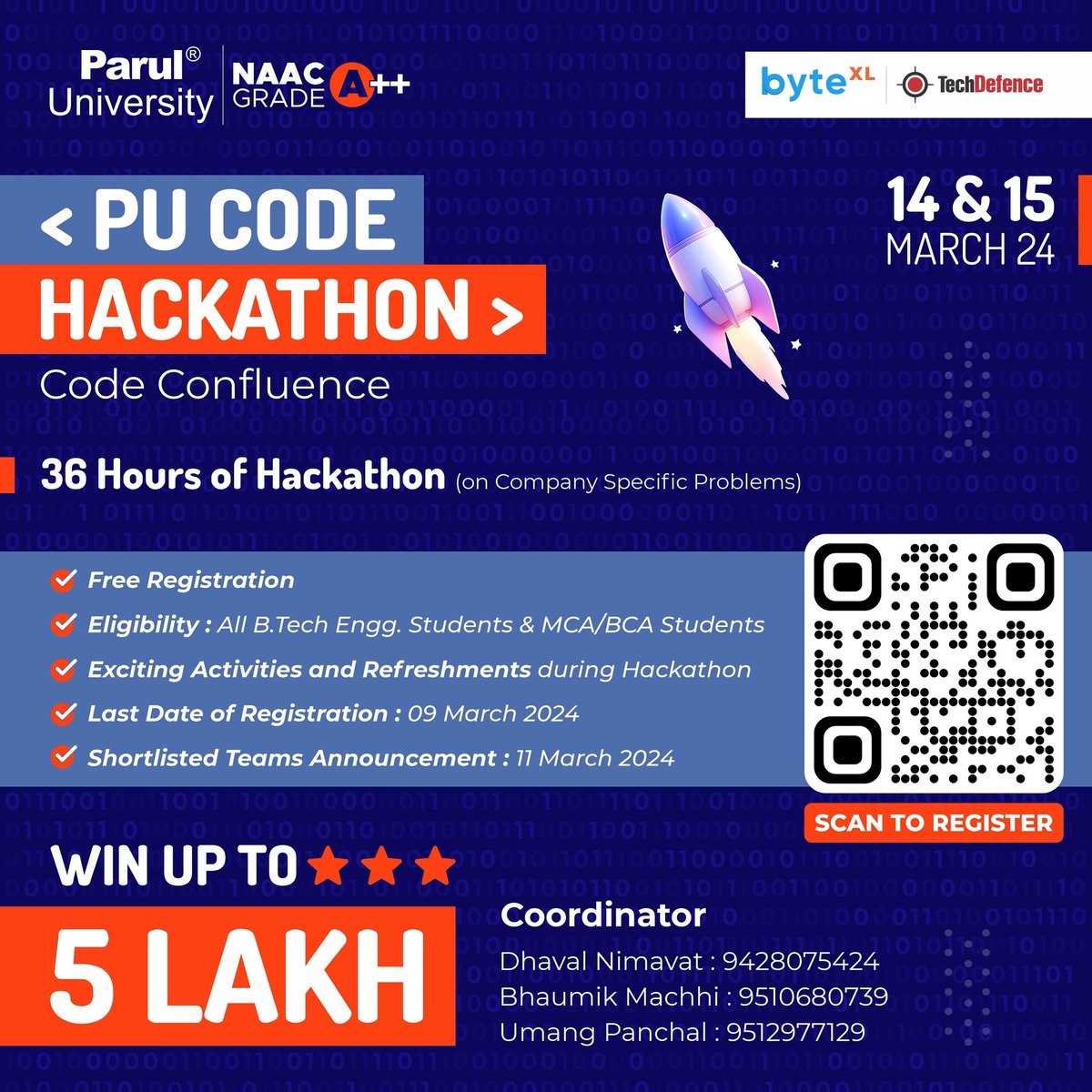 Network, learn, and code your way to a win as PU Code Hackathon comes your way! Sharpen your coding skills and re-master the basics as a staggering prize money of about Rs. 5 Lakh is up for the grabs. 
 scan the QR code, and start coding!📷
#paruluniversity #diplomapu #hackathon