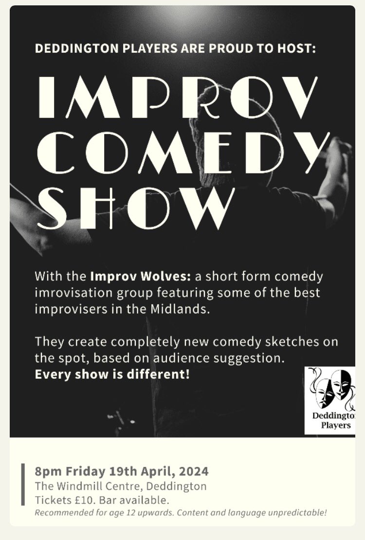 Show announcement! Improv Wolves in Deddington on Friday 19th of April, hosted by Deddington Players!