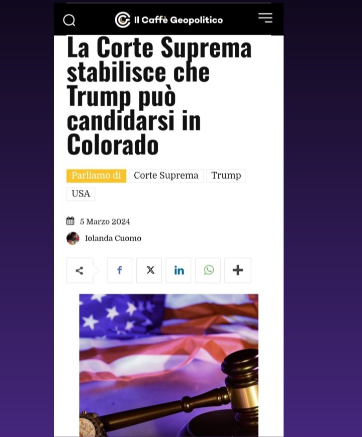 IoleCuomo's tweet photo. Per il @CafeGeopolitico ho scritto della pronuncia sulla candidabilitá di Trump da parte della #SCOTUS dopo l'invocazione del 14°esimo emendamento. La pronuncia ci dice molto del potere che gli stati  potranno esercitare o meno in termini di elezioni presidenziali. https://t.co/3JoUwAXeov
