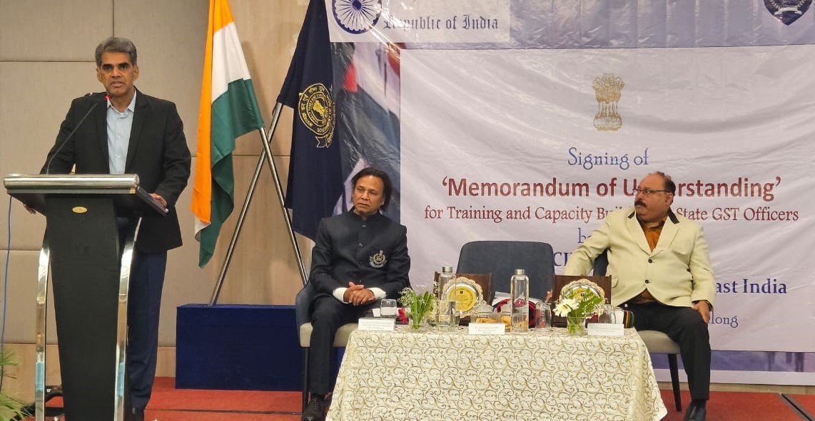 nacincbic's tweet photo. NACIN Shillong, in the presence of Shri K N Raghavan, DG, NACIN, signed  MoUs  for “Training and Capacity Building of State GST Officers” with 5 state GST Departments of North East India - Arunachal Pradesh, Manipur, Meghalaya,  Nagaland, & Tripura. Senior officers of CBIC and State GST  attended the historic  event organised in  Shillong on 06.03.2024.