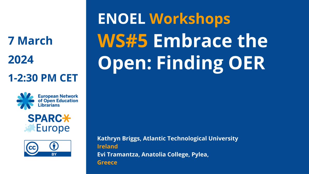 Today is the day! Come join us in celebrating the #OEweek24 and embrace the open with our #ENOEL librarians @Kathryn_Briggs_ and @tramantza: tips about Finding OER  are waiting for you! tinyurl.com/ENOELWorkshop5 @SPARC_EU