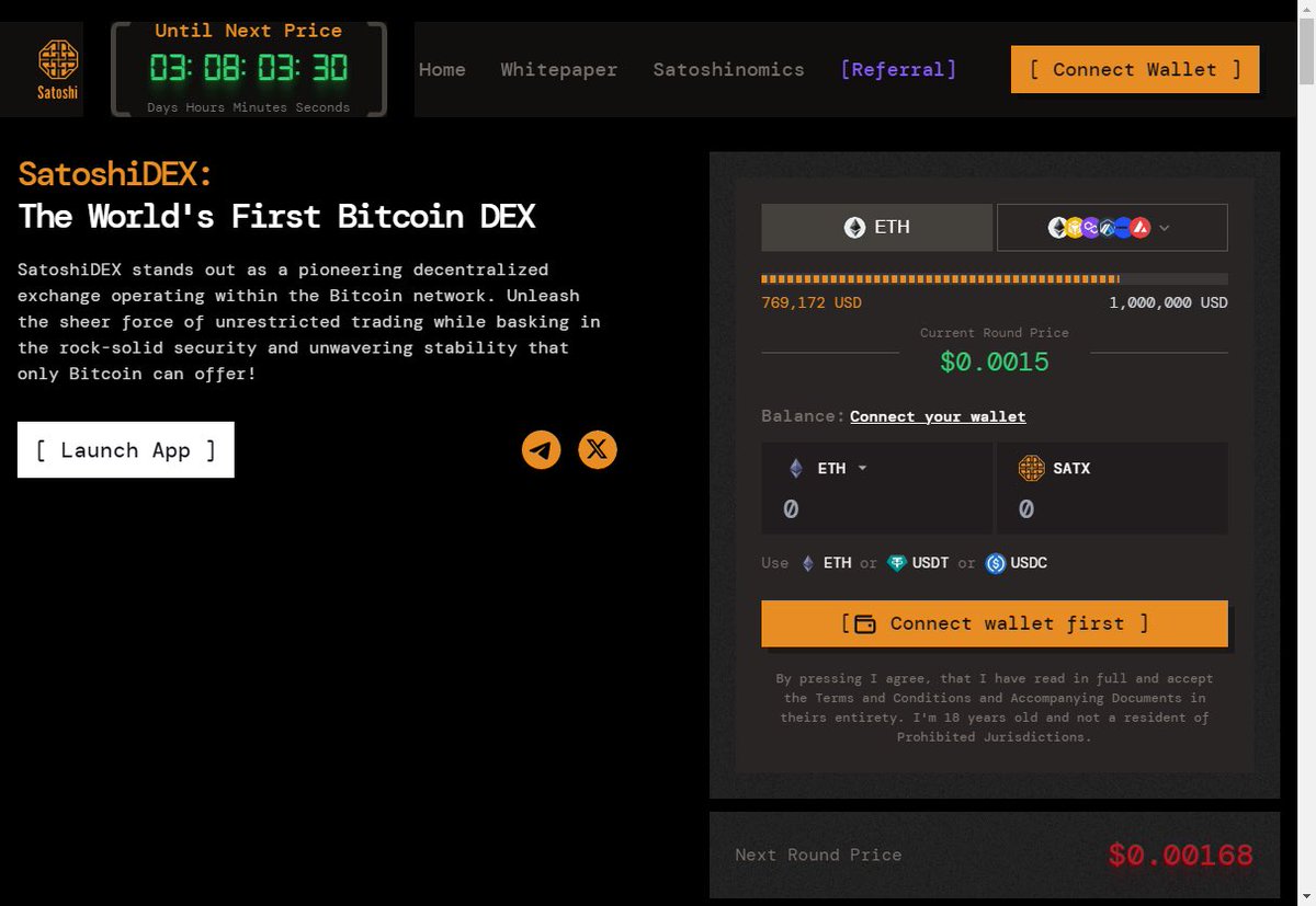 🚀首个比特币交易所 @satoshiDEX_ai 即将推出
现在，$SATX 预售已经开始，K线正在飙升📈
SatoshiDEX 作为一个在比特币网络内运营的开创性去中心化交易所脱颖而出。

🔥代币将于第二季度推出，预售已经开始👇

https://t.co/kb3Uv6R5uF https://t.co/HgBzvp4jDm
