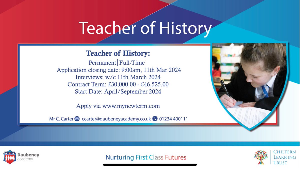 We have a fantastic opportunity to join our brilliant school as the newest member of our Humanities team. If you would like more information visit our website, contact us for a tour or DM us. We look forward to hearing from you #nurturingfirstclassfutures