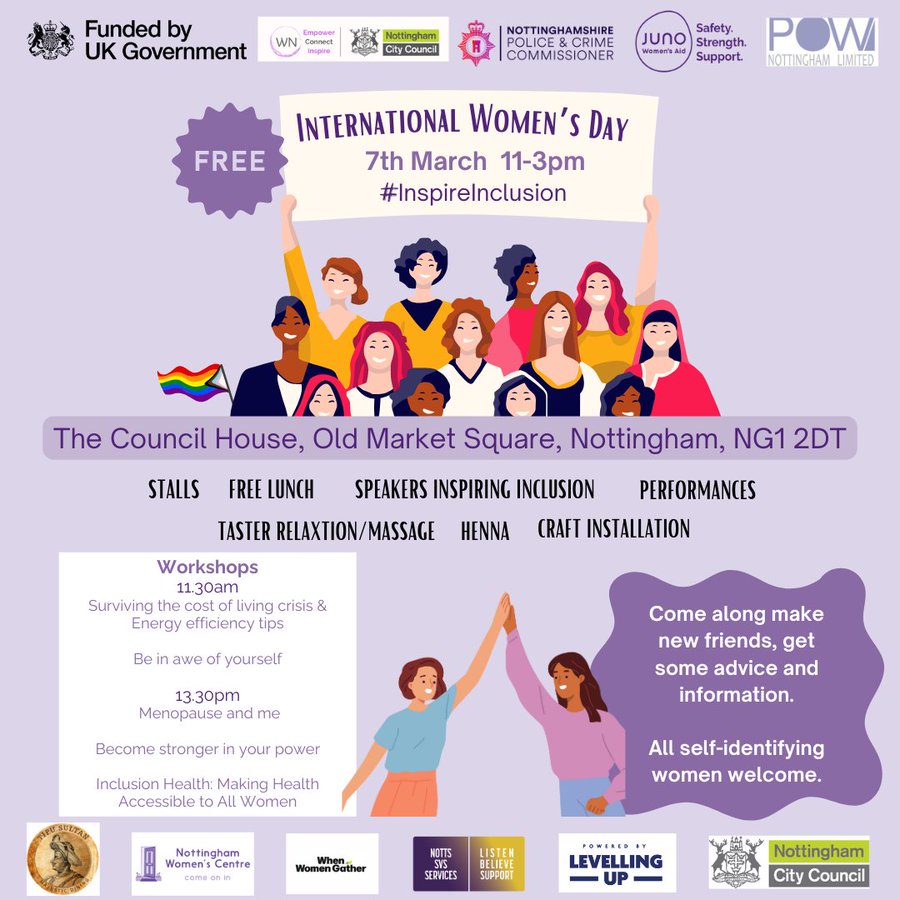 MyNottingham's tweet photo. 💜 We welcome all self-identifying women to join the International Women’s Day event at the Council House today from 11am - 3pm #InspireInclusion #Nottingham #IWD2024 💜

https://t.co/N4JdCLZ8L6 https://t.co/GlnbIGDfaO