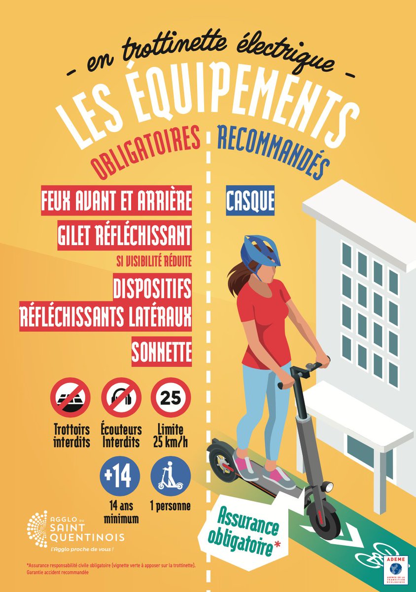 En trottinette électrique, je m'équipe ! 🛴

Sur la route, respectez bien toutes les obligations prévues par le Code de la Route et respectez les piétons en leur laissant toujours la priorité. ✅

Plus d'informations 👇