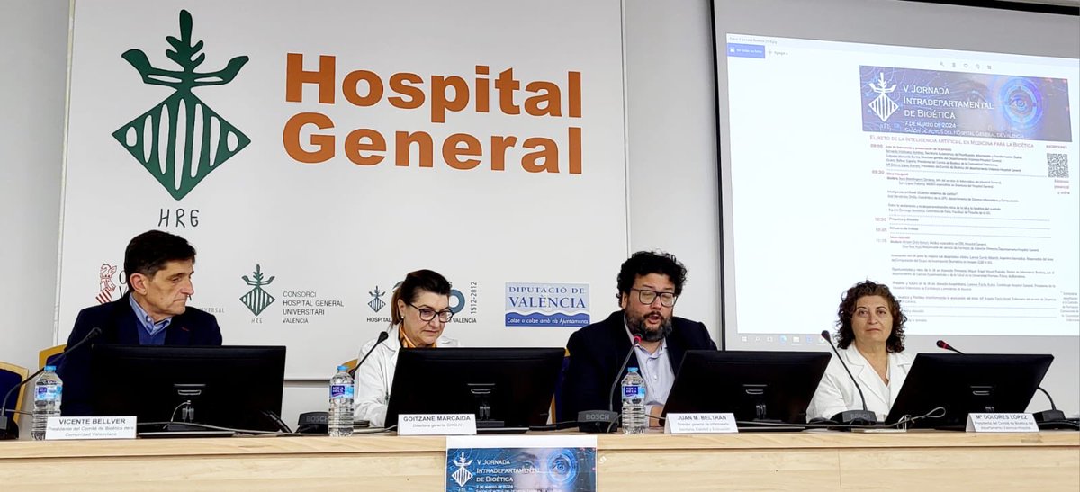 loladolor_VLC's tweet photo. V Jornada Bioética: el reto de la IA en Medicina. ¡Vamos a ello!Gracias a los excelentes ponentes y a todos los que la hacéis posible. #CHGUV #JornadaIAbioetica @HGUVALENCIA https://t.co/bOoc8zDRMT