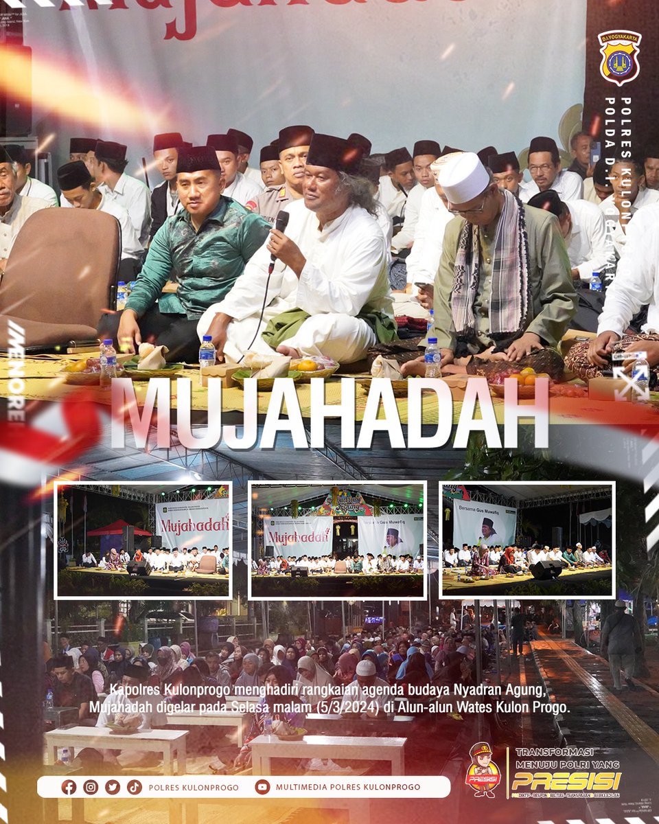 ResKulonprogo's tweet image. Kapolres Kulonprogo AKBP Nunuk Setiyowati menghadiri rangkaian agenda budaya Nyadran Agung, Mujahadah digelar pada Selasa malam (5/3/2024) di Alun-Alun Wates Kulonprogo

#mujahadah #polseksentolo #polreskulonprogo