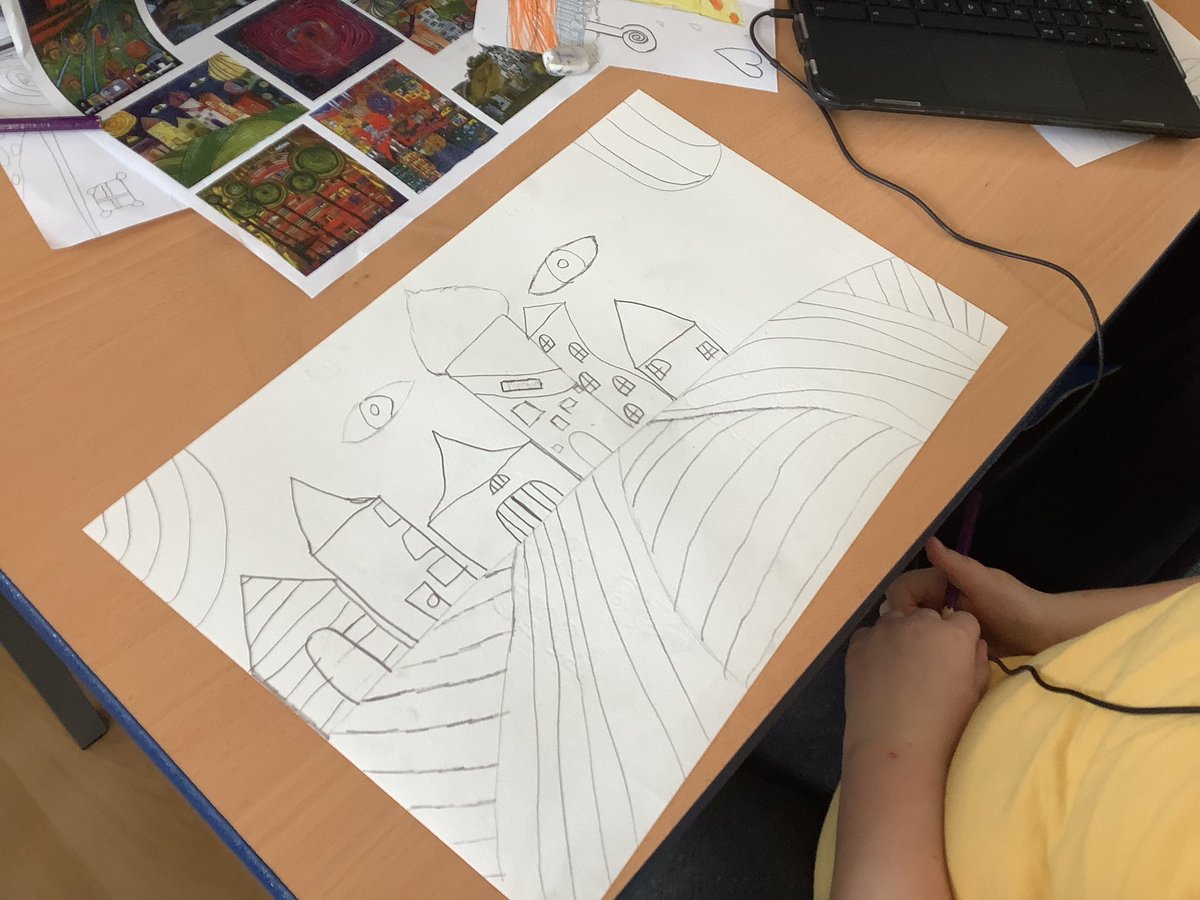 MrsPlattL's tweet photo. Look at some of our really creative designs for our Hudertwasser style school! Using wavy lines, simple shapes and different patterns, we are nearly ready to add our bold colours next week! @PinehurstP @missrfry #PinehurstArt https://t.co/bnc3GPgEW1