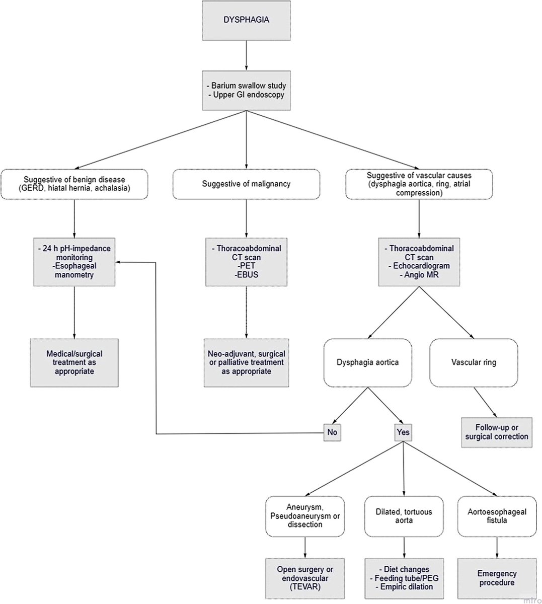 <a href="/drkeithsiau/">Keith Siau</a> Suspected dysphagia aortica

Proposed management algorithm for patients with aortic dysphagia 👇🏼

&lt;Image source: <a href="/LuigiBonavina/">Luigi Bonavina</a>, et al. via <a href="/SurgeryEuropean/">European Surgery</a>, tinyurl.com/5t2wh8b7&gt;