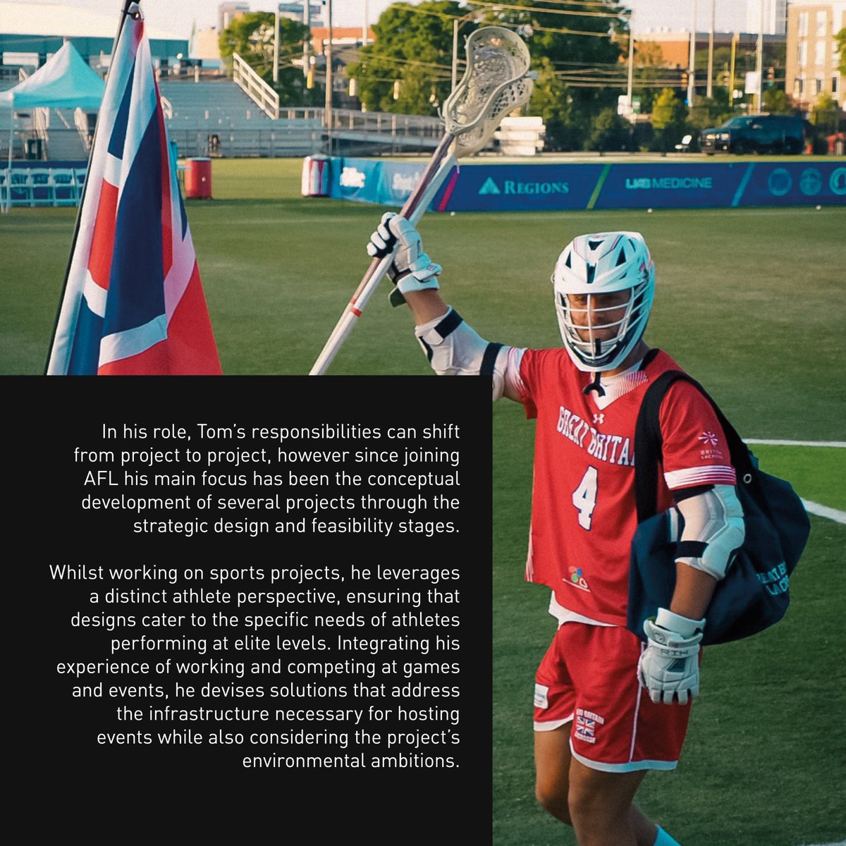 AFLArchitects's tweet photo. Get to know the faces behind our designs in our new Team Spotlights series. 🏢🔦

Tom's expertise lies in sports and leisure architecture, where he leverages his distinct athlete perspective into projects. Off the clock, he's a proud representative of England and GB in lacrosse. https://t.co/OVaSeRlZma